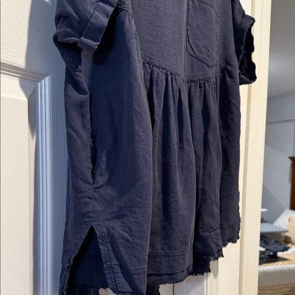 We The Free Navy Oversized Small Babydoll Flowy Relaxed Fit Pockets Linen Blend - Picture 11 of 15
